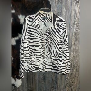 Lauren Ralph Lauren active size large cream and brown full zip zebra printed